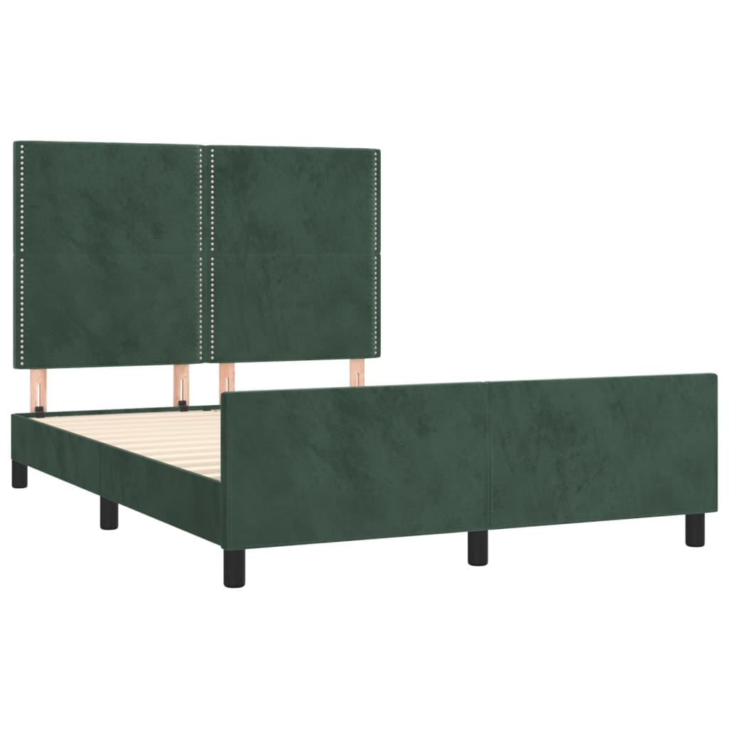 Cadre de lit avec tête de lit Vert foncé 140x190 cm Velours Lits & cadres de lit vidaXL   