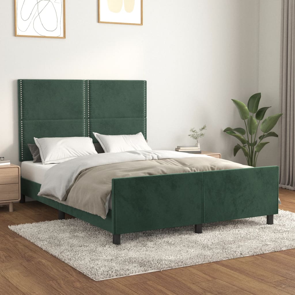 Cadre de lit avec tête de lit Vert foncé 140x190 cm Velours Lits & cadres de lit vidaXL   