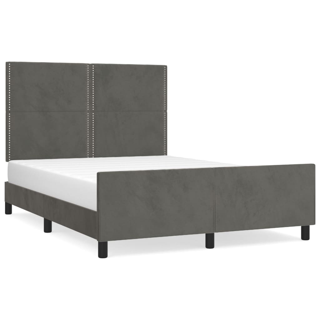 Cadre de lit avec tête de lit Gris foncé 140x200 cm Velours Lits & cadres de lit vidaXL   