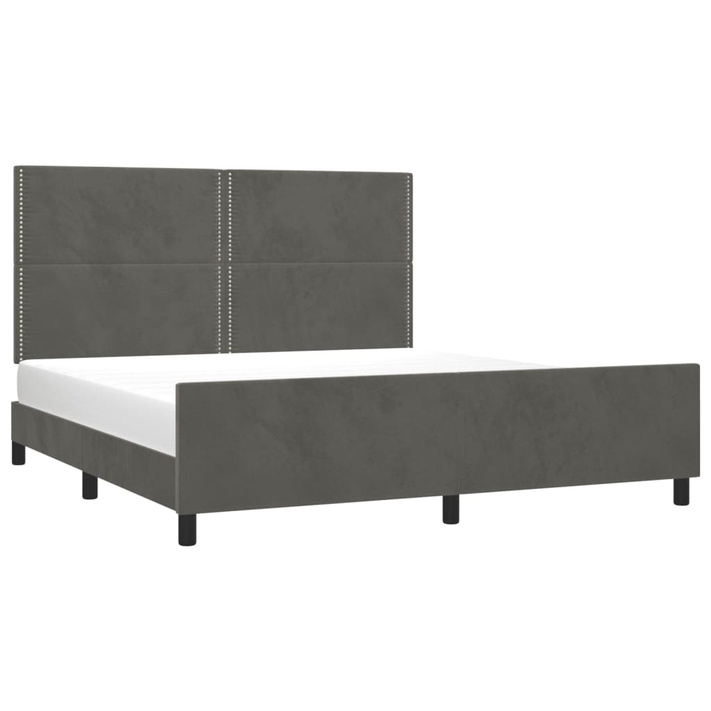 Cadre de lit avec tête de lit Gris foncé 160x200 cm Velours Lits & cadres de lit vidaXL   