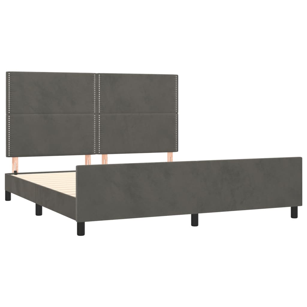 Cadre de lit avec tête de lit Gris foncé 160x200 cm Velours Lits & cadres de lit vidaXL   