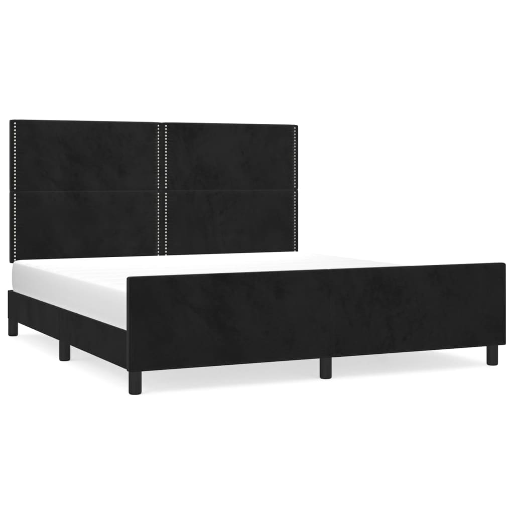 Cadre de lit avec tête de lit Noir 160x200 cm Velours Lits & cadres de lit vidaXL   