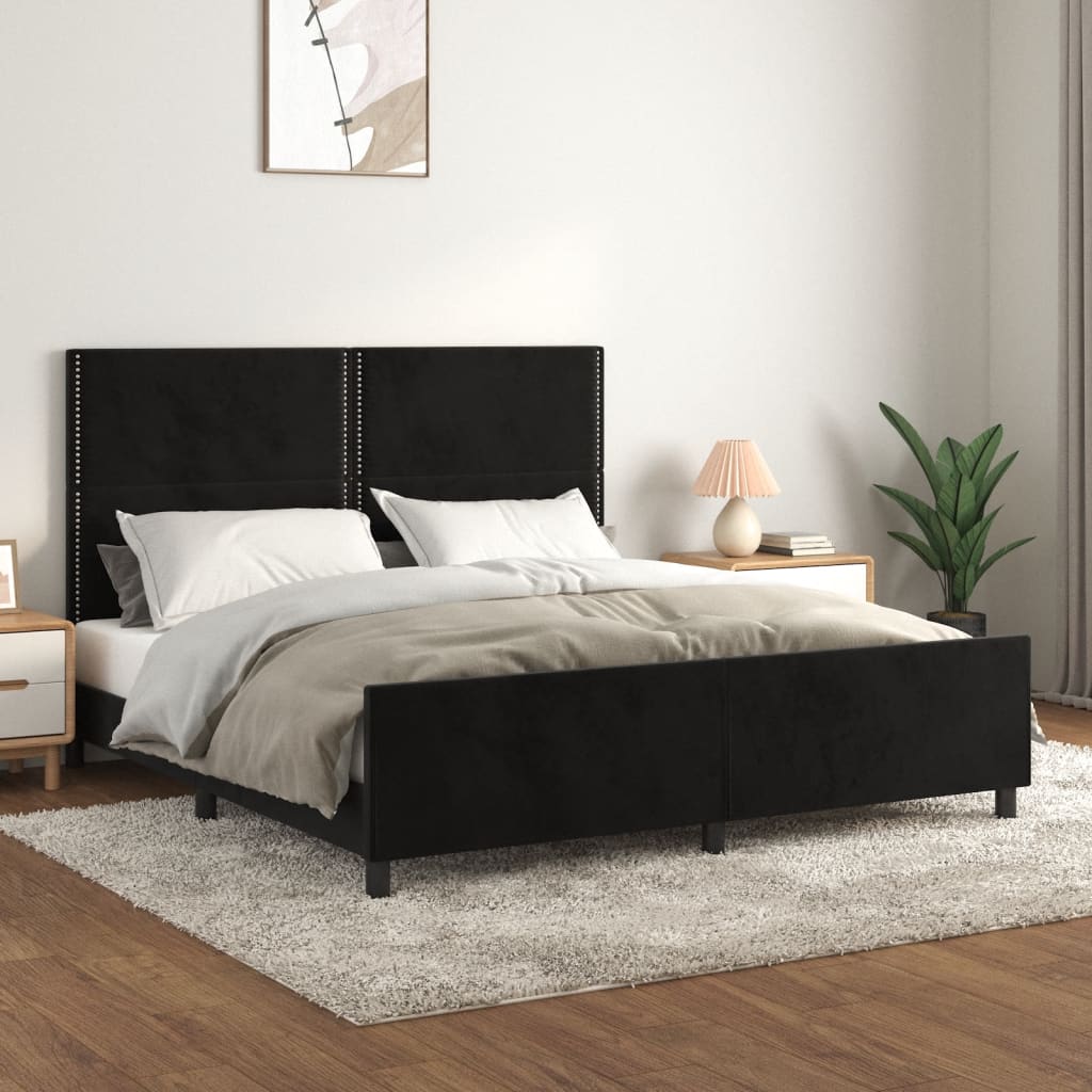 Cadre de lit avec tête de lit Noir 160x200 cm Velours Lits & cadres de lit vidaXL   