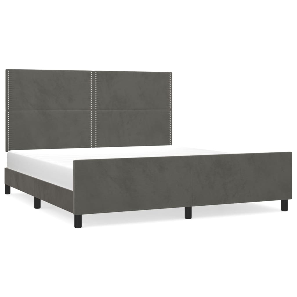Cadre de lit avec tête de lit Gris foncé 180x200 cm Velours Lits & cadres de lit vidaXL   