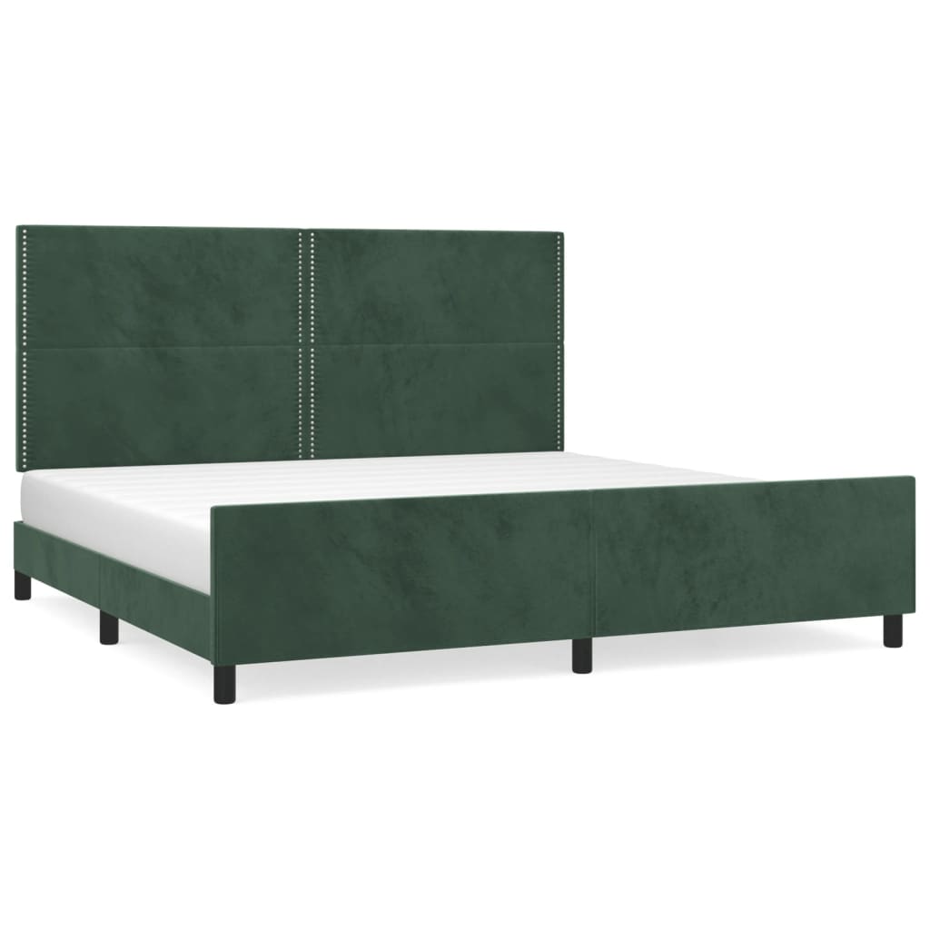 Cadre de lit avec tête de lit Vert foncé 200x200 cm Velours Lits & cadres de lit vidaXL   