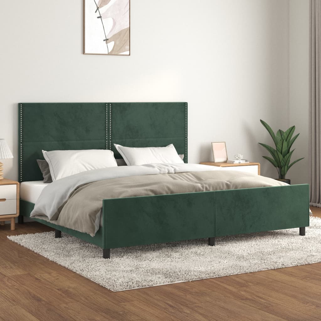 Cadre de lit avec tête de lit Vert foncé 200x200 cm Velours Lits & cadres de lit vidaXL   