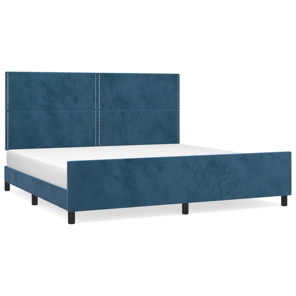 Cadre de lit avec tête de lit Bleu foncé 200x200 cm Velours Lits & cadres de lit vidaXL   