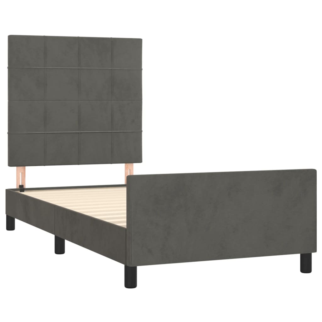 Cadre de lit avec tête de lit Gris foncé 100x200 cm Velours Lits & cadres de lit vidaXL   
