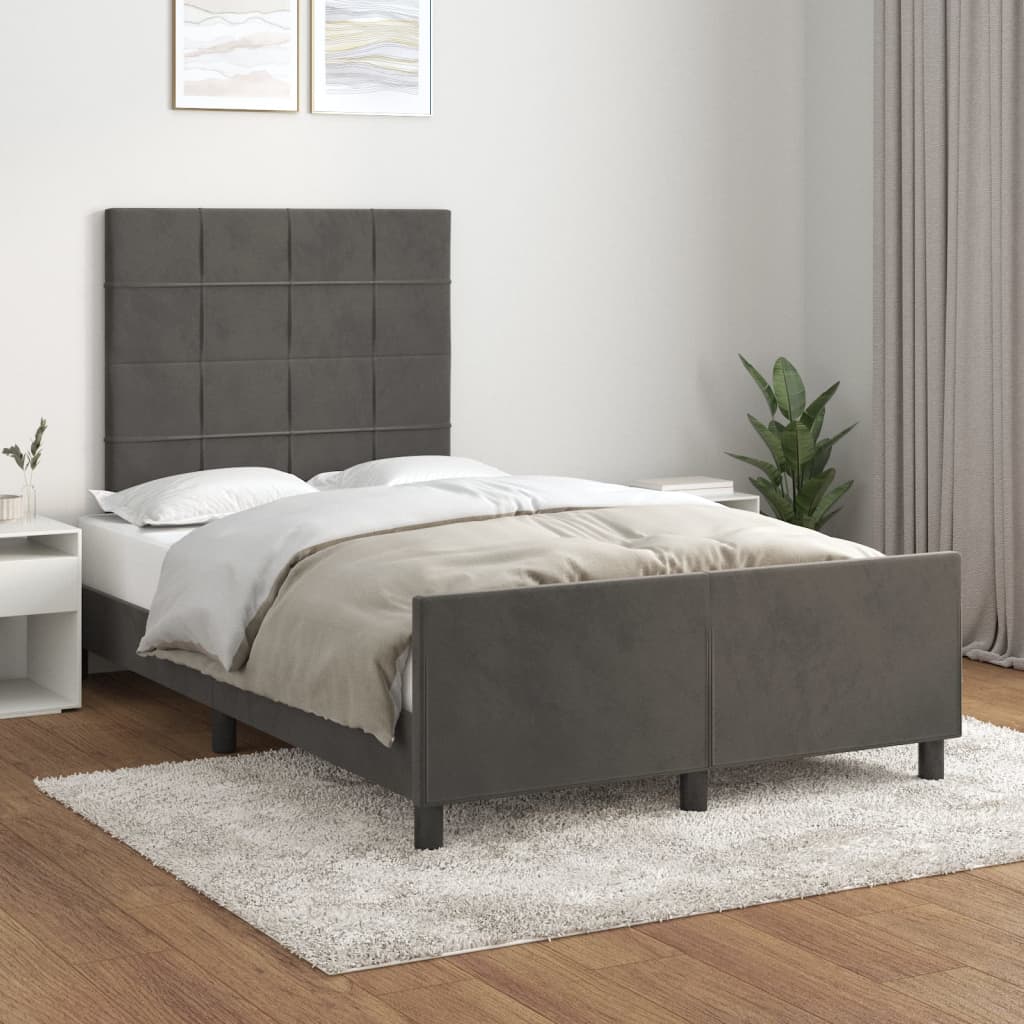 Cadre de lit avec tête de lit Gris foncé 120x200 cm Velours Lits & cadres de lit vidaXL   