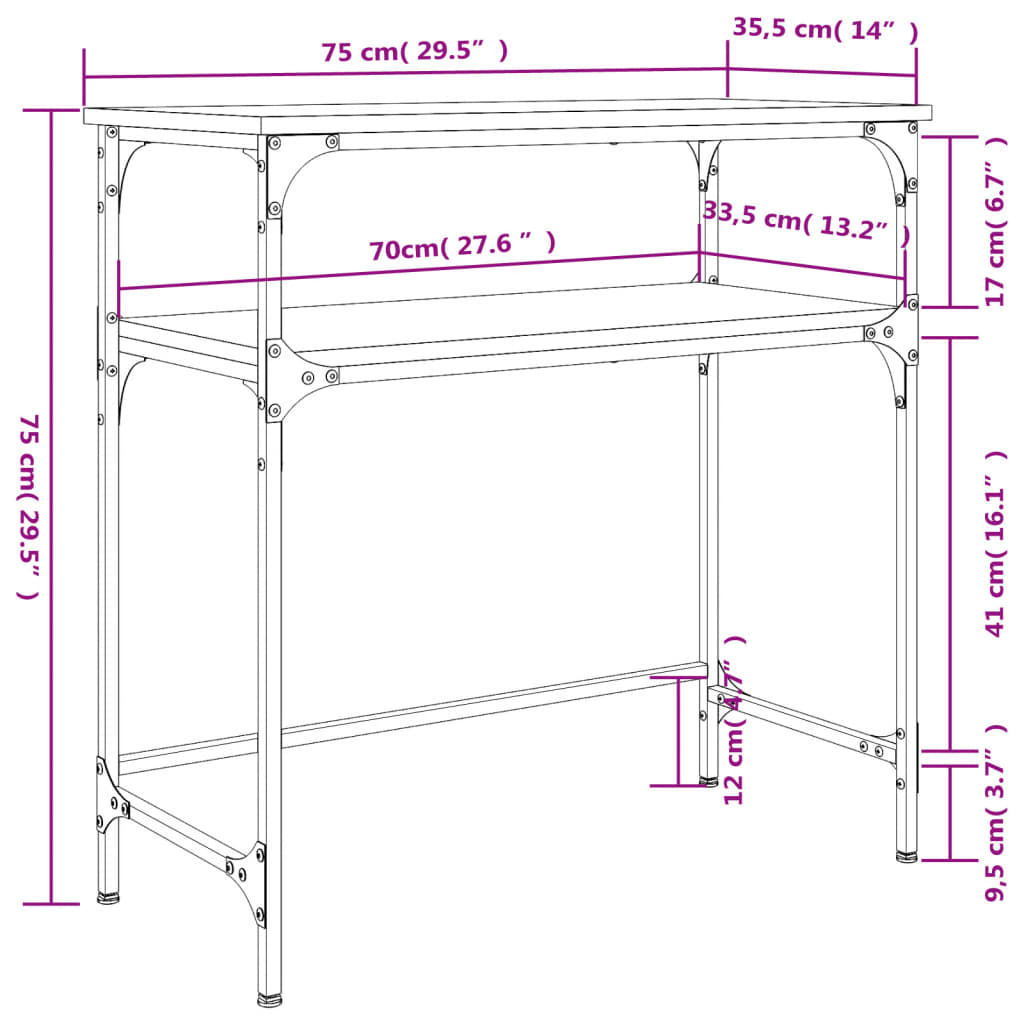 Table console sonoma gris 75x35,5x75 cm bois d'ingénierie Tables d'appoint vidaXL   