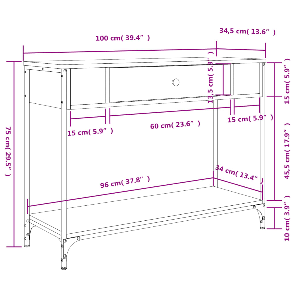 Table console chêne fumé 100x34,5x75 cm bois d'ingénierie Tables d'appoint vidaXL   