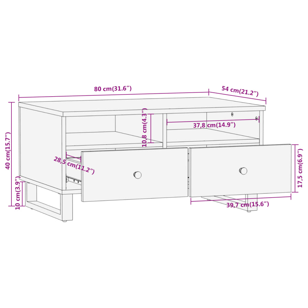 Table basse marron et noir 80x54x40 cm bois de massif manguier Tables basses vidaXL   