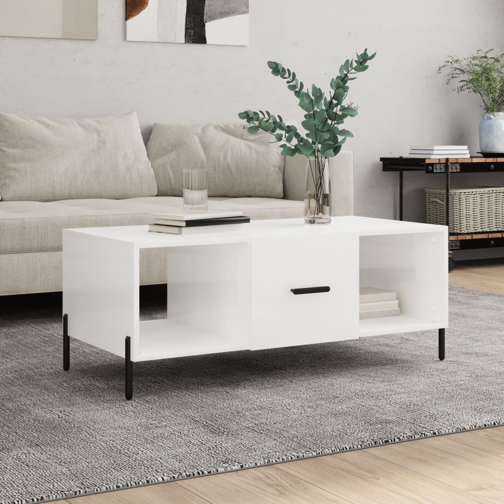 Table basse Blanc brillant 102x50x40 cm Bois d'ingénierie Tables basses vidaXL   