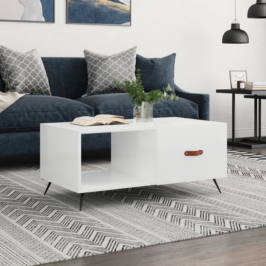 Table basse Blanc brillant 90x50x40 cm Bois d'ingénierie Tables basses vidaXL   