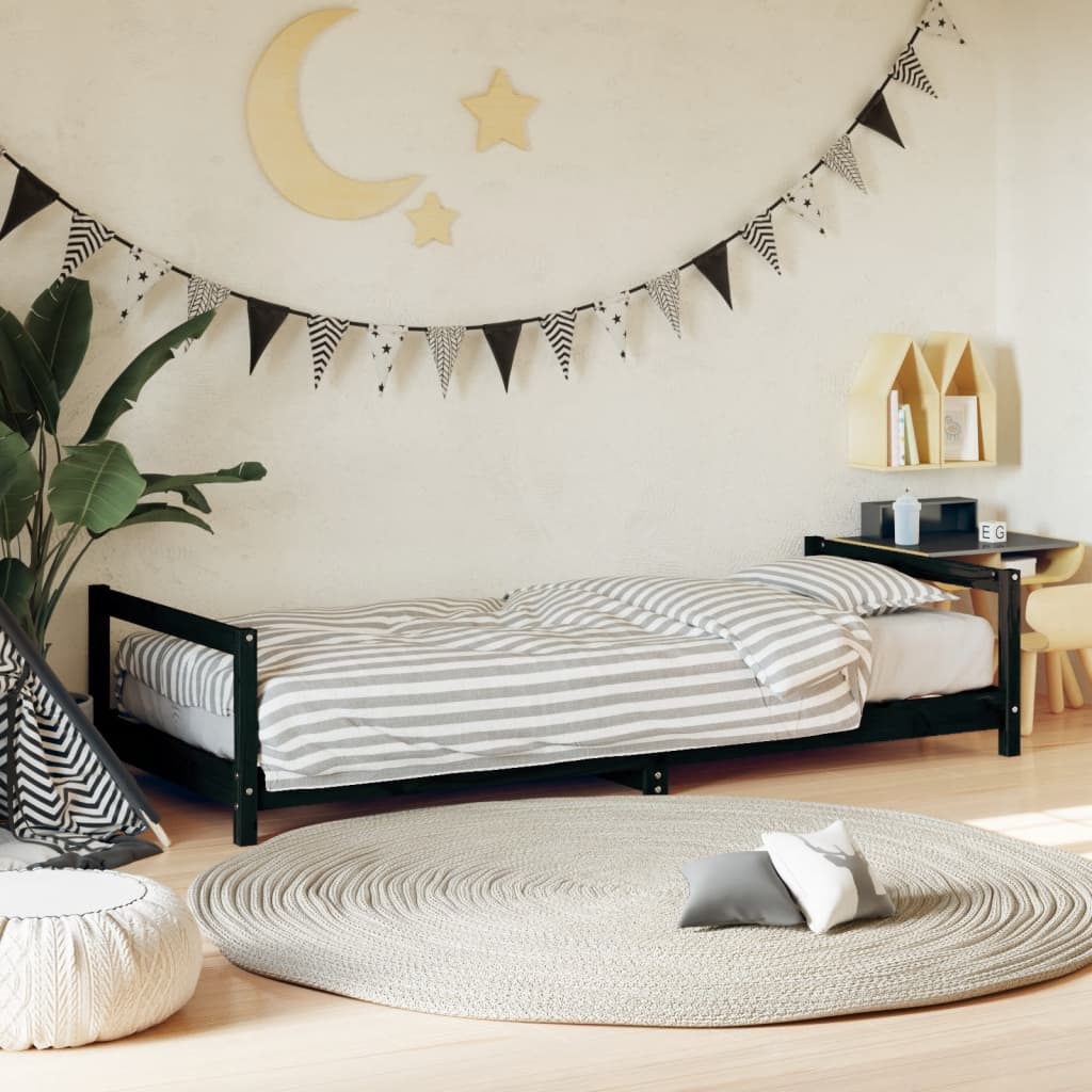 Cadre de lit pour enfants noir 80x200 cm bois de pin massif Lits bébés et enfants vidaXL   