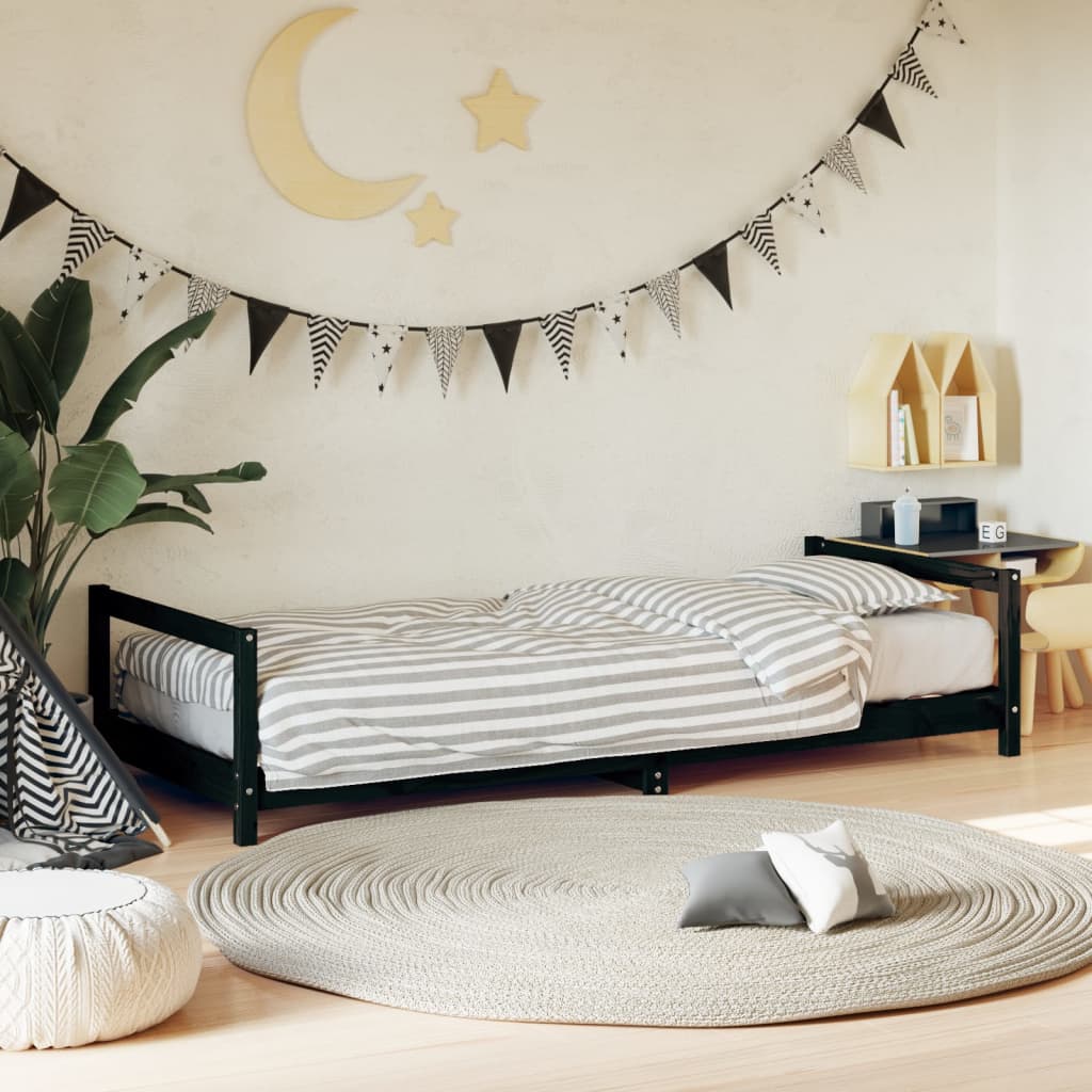 Cadre de lit pour enfants noir 90x190 cm bois de pin massif Lits bébés et enfants vidaXL   