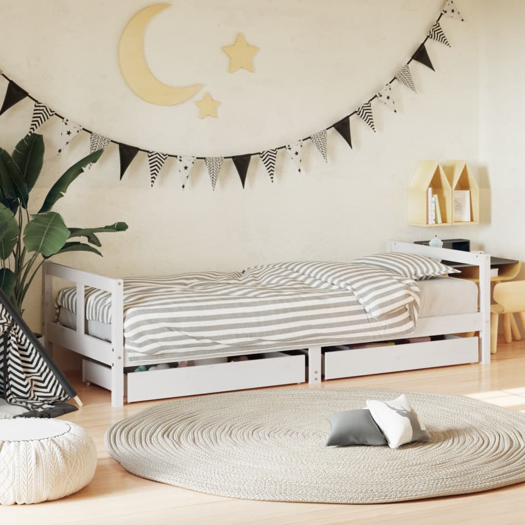 Cadre de lit enfant tiroirs blanc 80x200 cm bois de pin massif Lits bébés et enfants vidaXL   