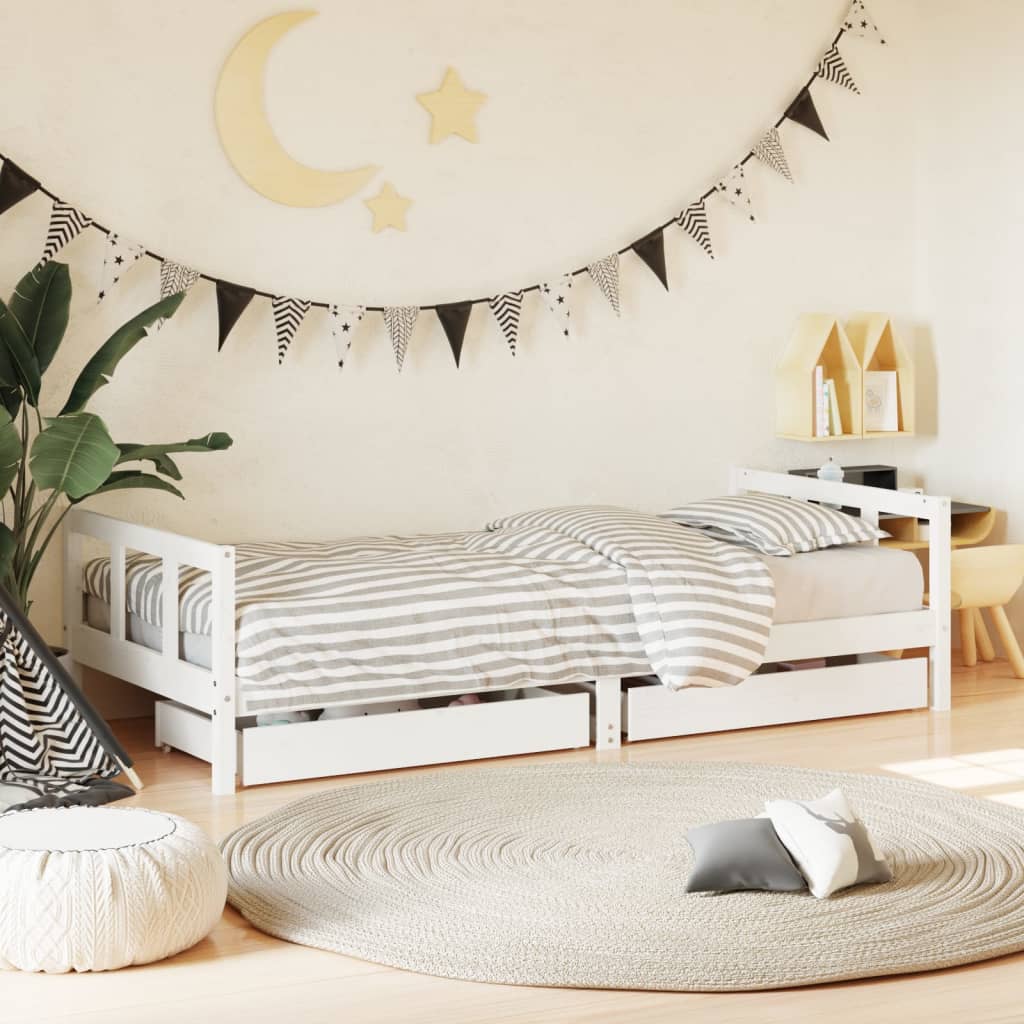 Cadre de lit enfant tiroirs blanc 90x200 cm bois de pin massif Lits bébés et enfants vidaXL   