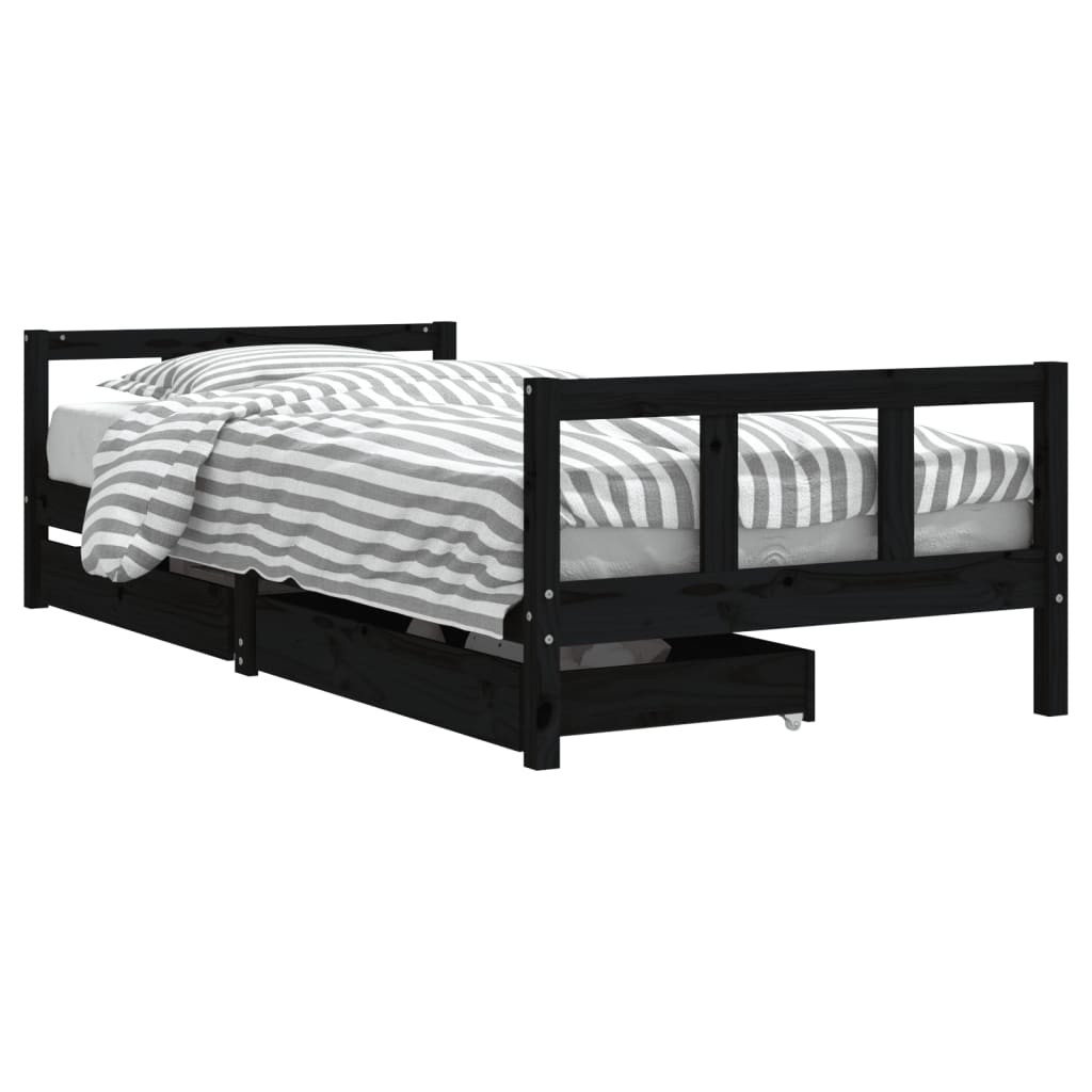 Cadre de lit enfant avec tiroirs noir 90x200 cm bois pin massif Lits bébés et enfants vidaXL   