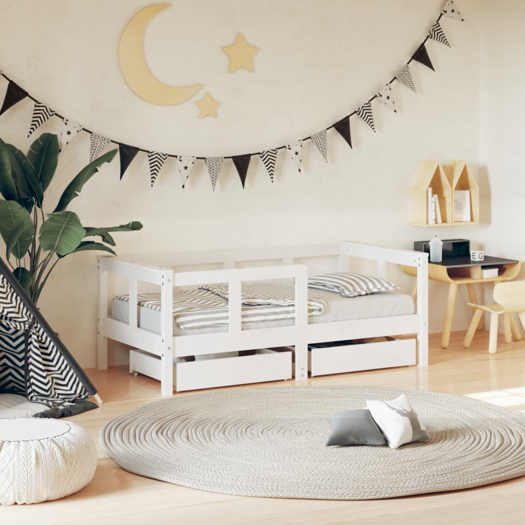 Cadre de lit enfant tiroirs blanc 70x140 cm bois de pin massif Lits bébés et enfants vidaXL   