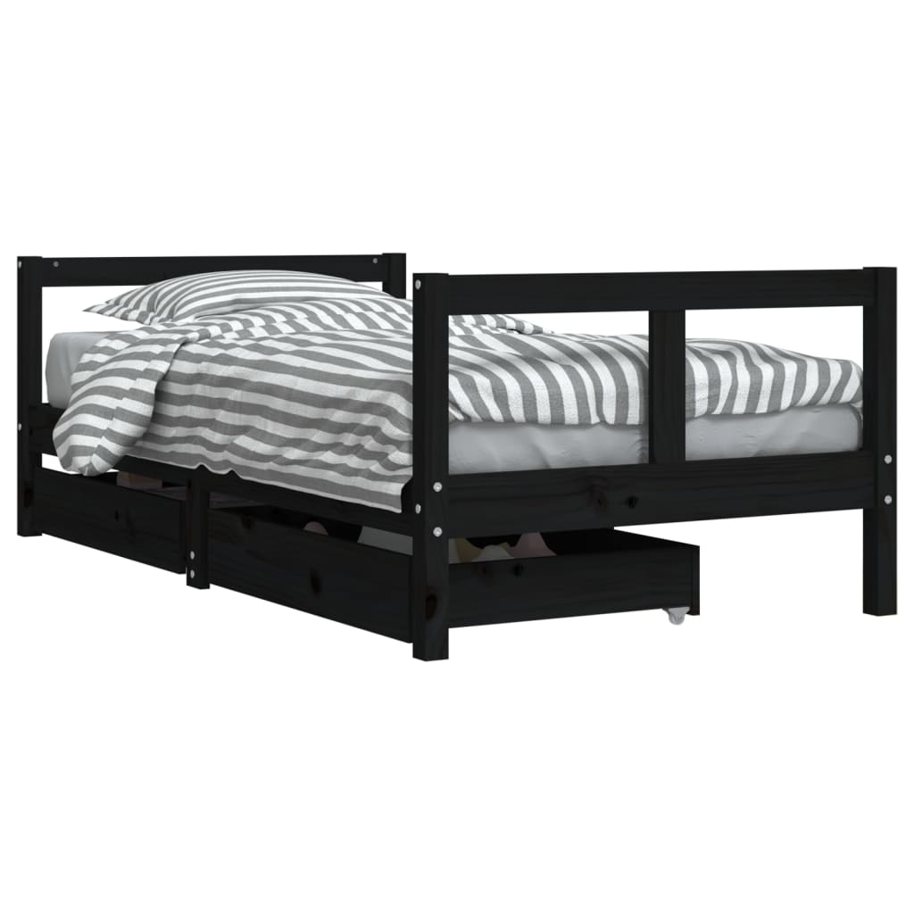Cadre de lit pour enfant tiroirs noir 80x160 cm bois pin massif Lits bébés et enfants vidaXL   