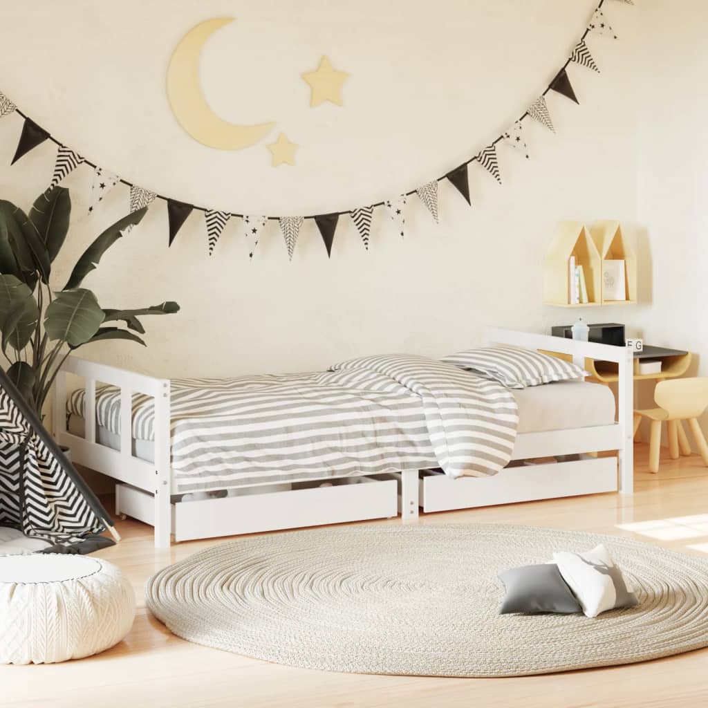 Cadre de lit d'enfants tiroirs blanc 90x190 cm bois pin massif Lits bébés et enfants vidaXL   