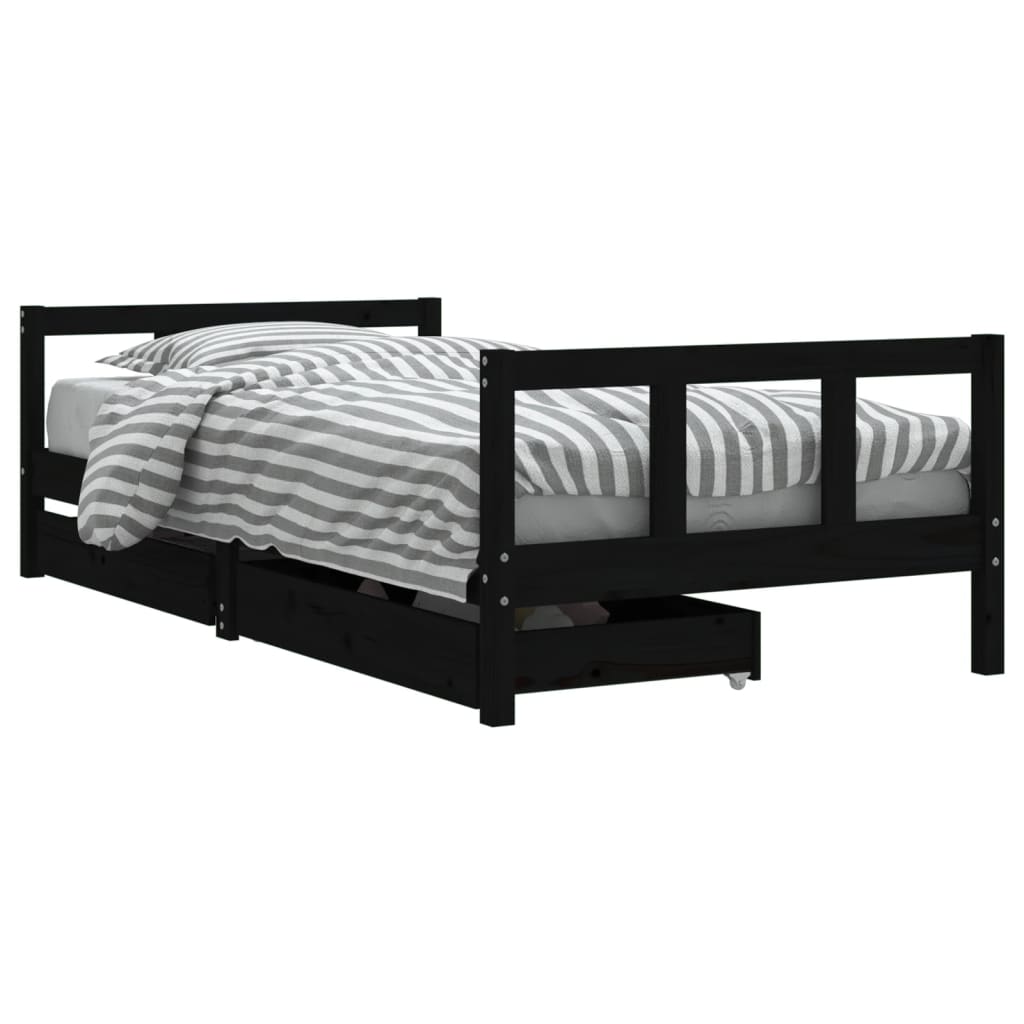 Cadre de lit d'enfants tiroirs noir 90x190cm bois de pin massif Lits bébés et enfants vidaXL   