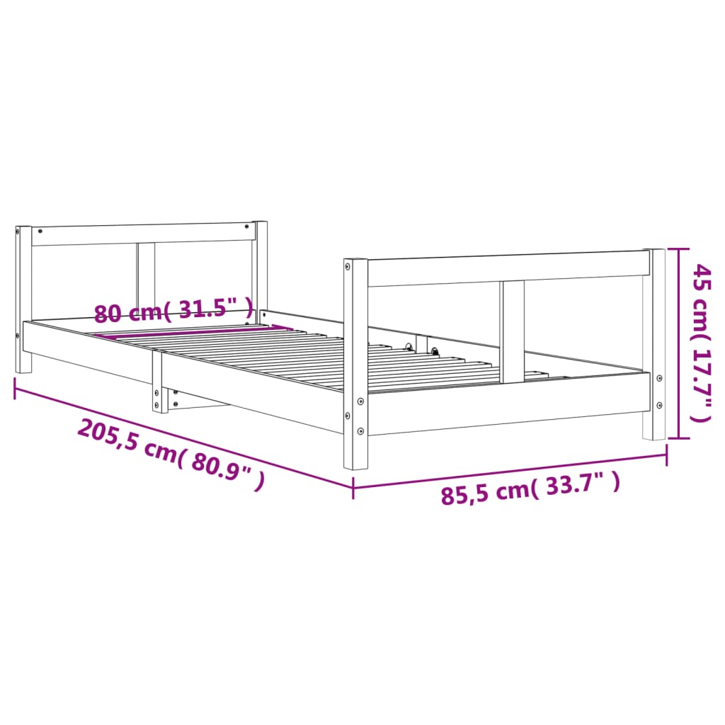 Cadre de lit pour enfants 80x200 cm bois de pin massif Lits bébés et enfants vidaXL   