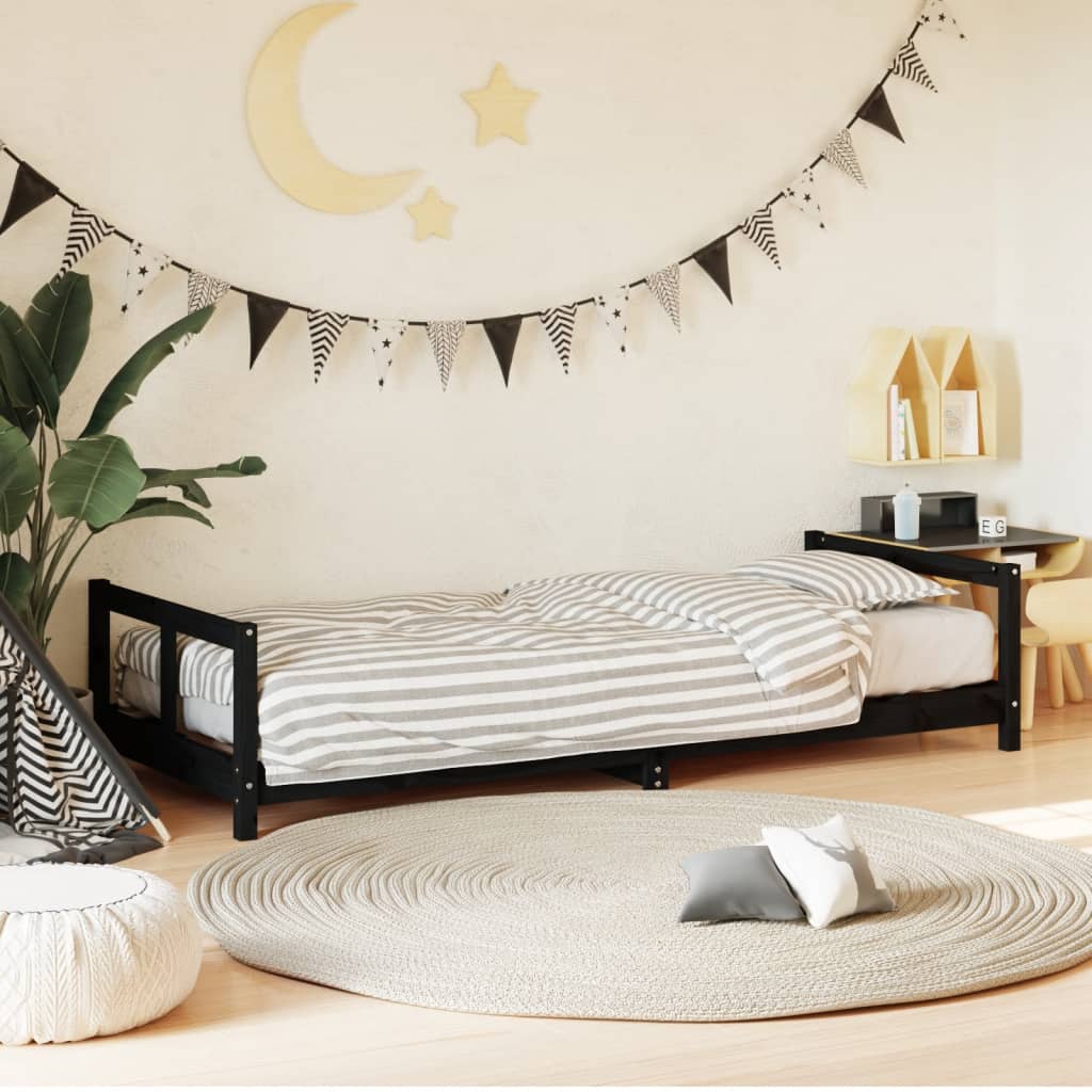 Cadre de lit pour enfants noir 80x200 cm bois de pin massif Lits bébés et enfants vidaXL   