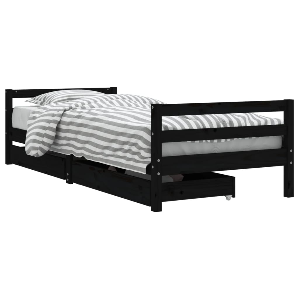 Cadre de lit enfant tiroirs noir 80x200 cm bois de pin massif Lits bébés et enfants vidaXL   
