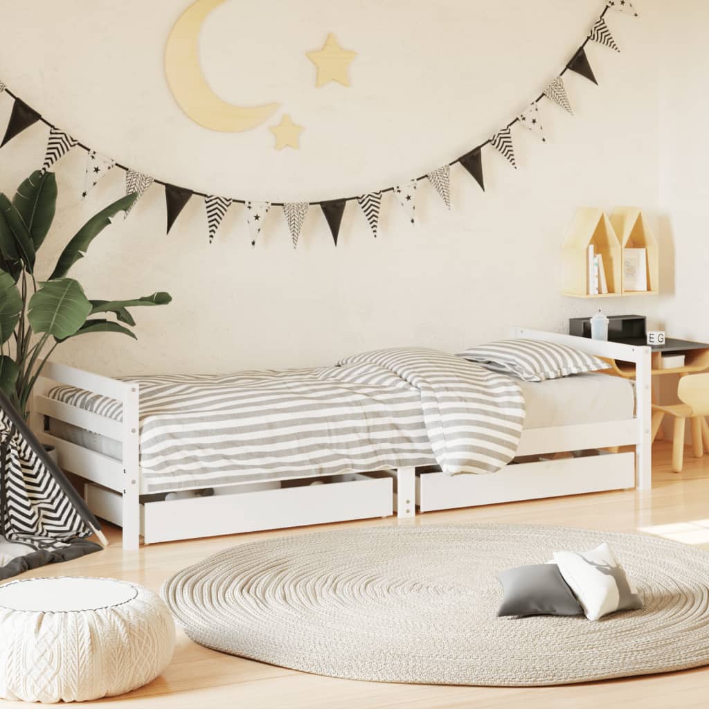 Cadre de lit enfant tiroirs blanc 90x200 cm bois de pin massif Lits bébés et enfants vidaXL   