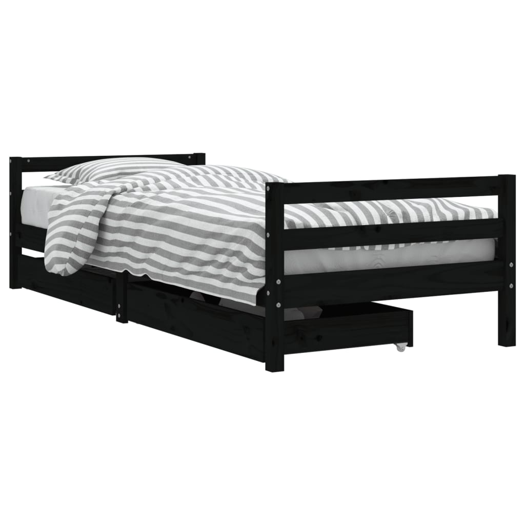 Cadre de lit enfant avec tiroirs noir 90x200 cm bois pin massif Lits bébés et enfants vidaXL   