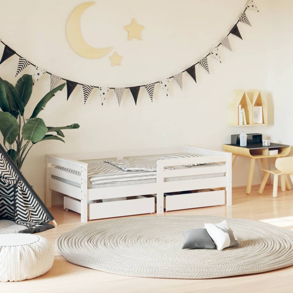 Cadre de lit enfant tiroirs blanc 70x140 cm bois de pin massif Lits bébés et enfants vidaXL   