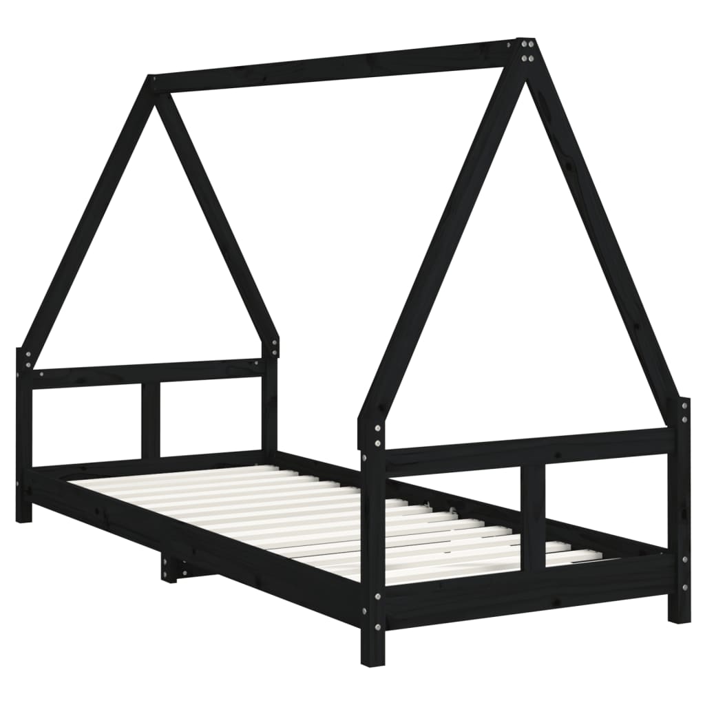 Cadre de lit pour enfants noir 80x200 cm bois de pin massif Lits bébés et enfants vidaXL   