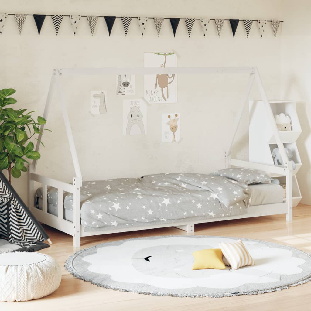 Cadre de lit pour enfants blanc 90x190 cm bois de pin massif Lits bébés et enfants vidaXL   