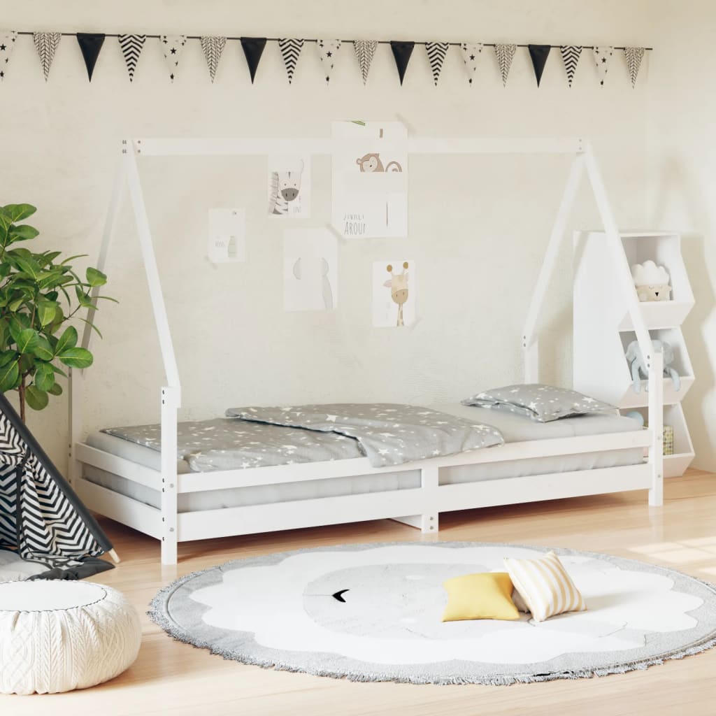Cadre de lit pour enfants blanc 90x200 cm bois de pin massif Lits bébés et enfants vidaXL   