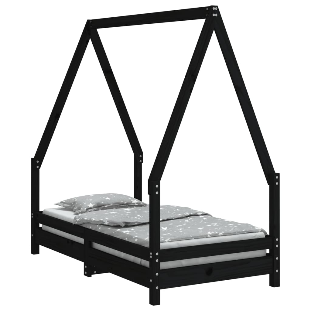 Cadre de lit pour enfant noir 70x140 cm bois de pin massif Lits bébés et enfants vidaXL   