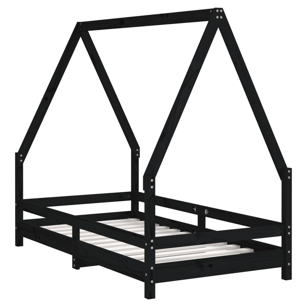 Cadre de lit pour enfant noir 80x160 cm bois de pin massif Lits bébés et enfants vidaXL   