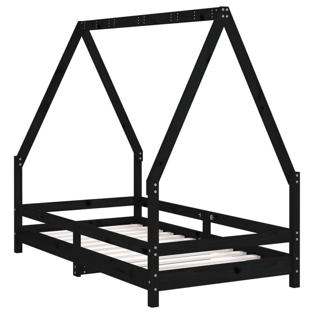 Cadre de lit pour enfant noir 80x160 cm bois de pin massif Lits bébés et enfants vidaXL   