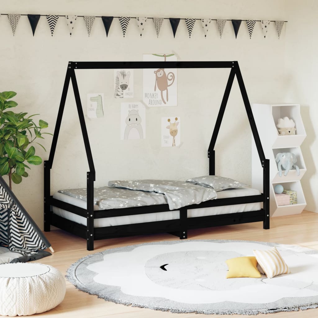 Cadre de lit pour enfant noir 80x160 cm bois de pin massif Lits bébés et enfants vidaXL   