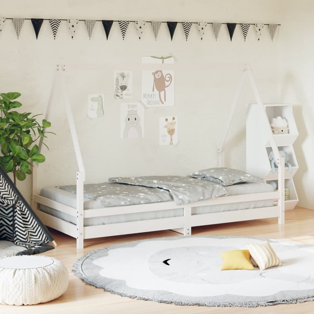 Cadre de lit pour enfants blanc 90x190 cm bois de pin massif Lits bébés et enfants vidaXL   