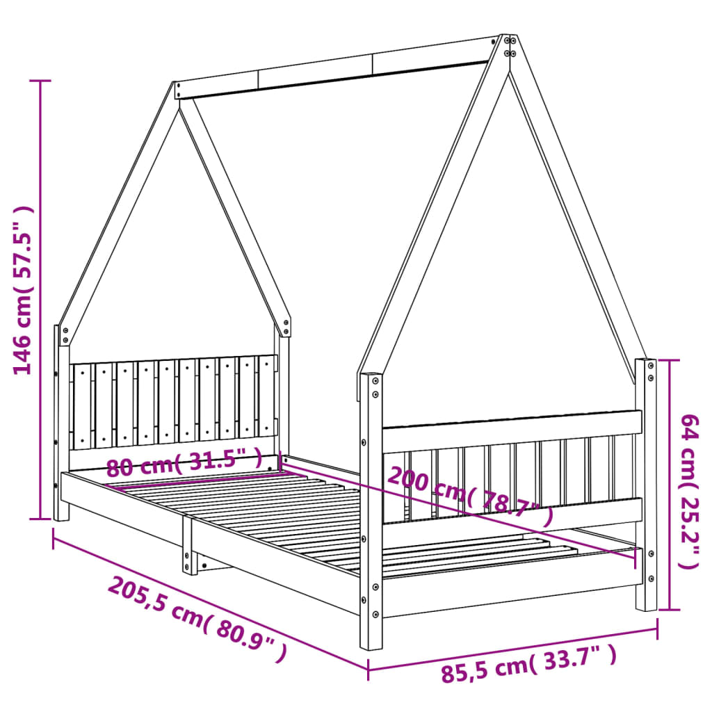 Cadre de lit pour enfants blanc 80x200 cm bois de pin massif Lits bébés et enfants vidaXL   