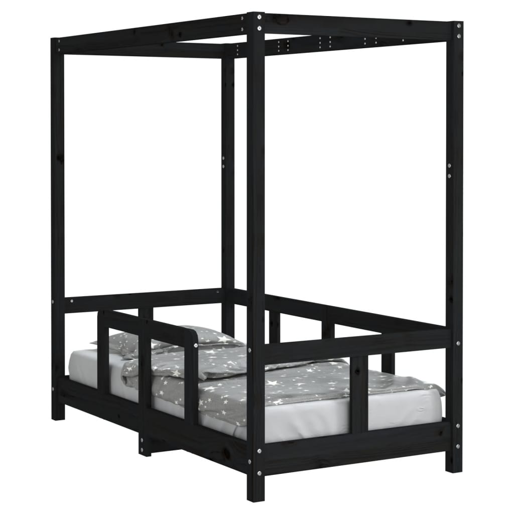 Cadre de lit pour enfant noir 70x140 cm bois de pin massif Lits bébés et enfants vidaXL   