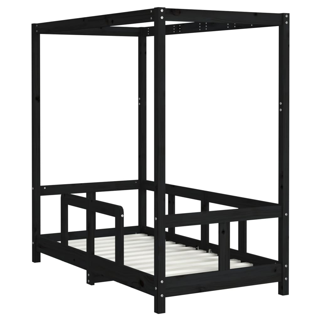 Cadre de lit pour enfant noir 70x140 cm bois de pin massif Lits bébés et enfants vidaXL   