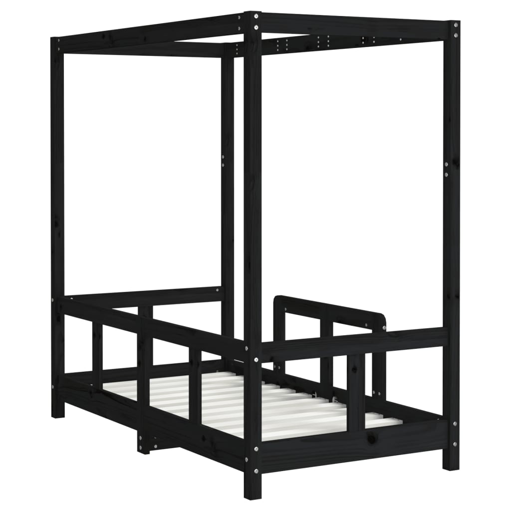 Cadre de lit pour enfant noir 70x140 cm bois de pin massif Lits bébés et enfants vidaXL   