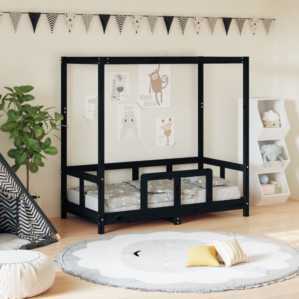 Cadre de lit pour enfant noir 70x140 cm bois de pin massif Lits bébés et enfants vidaXL   