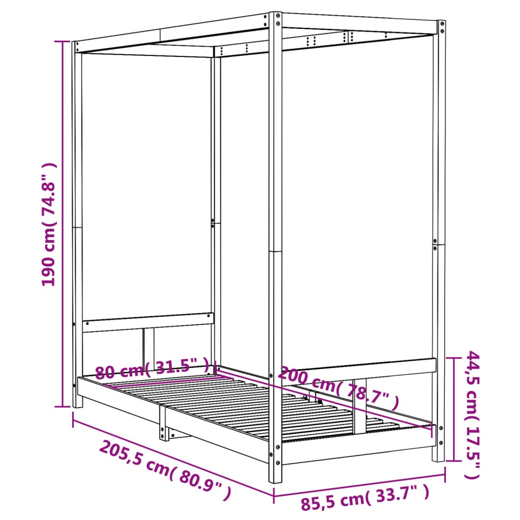 Cadre de lit pour enfants blanc 80x200 cm bois de pin massif Lits bébés et enfants vidaXL   