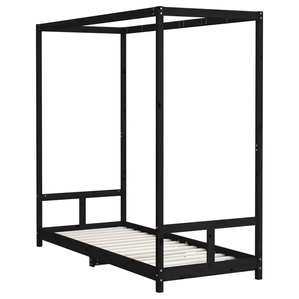 Cadre de lit pour enfants noir 80x200 cm bois de pin massif Lits bébés et enfants vidaXL   