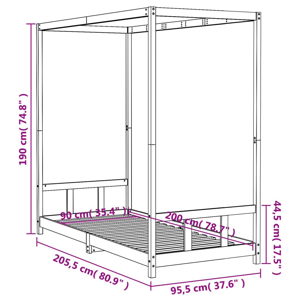 Cadre de lit pour enfants 90x200 cm bois de pin massif Lits bébés et enfants vidaXL   