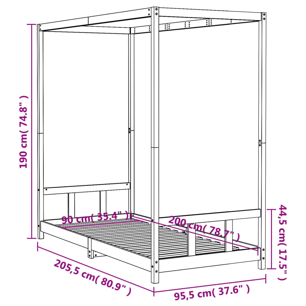 Cadre de lit pour enfants blanc 90x200 cm bois de pin massif Lits bébés et enfants vidaXL   
